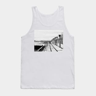 Southwold Beach Huts at Sunset Ink Sketch Tank Top